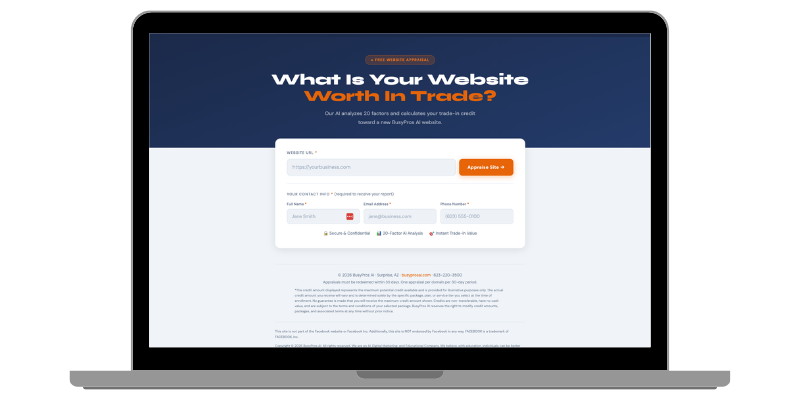 free website trade-in appraisal tool BusyPros AI local web designer Phoenix AZ